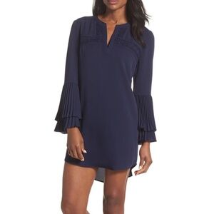 Adalyn Rae Women's Blue Elissa Pleat Cuff Navy Blue Blouse Shift Dress Sz S $80